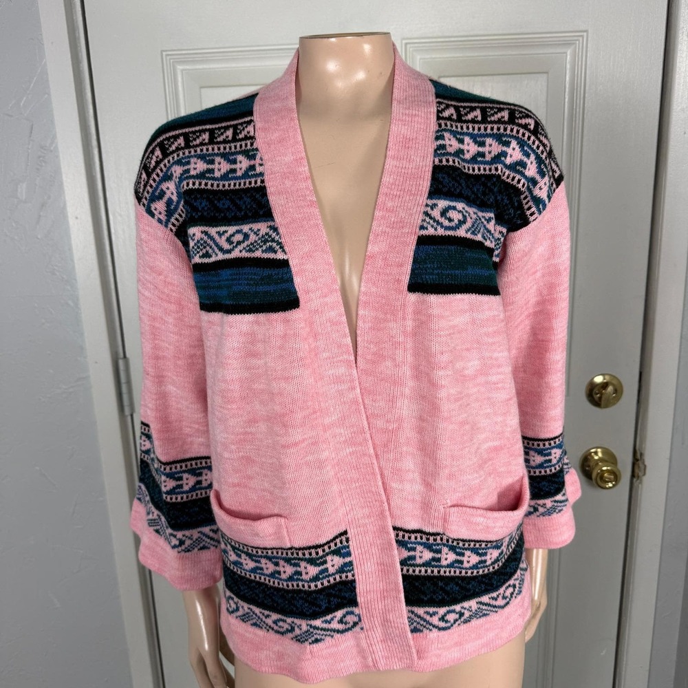 Vintage 70s Zado Cardigan Sweater L Open Front San Francisco Hippy Kimono E4-3